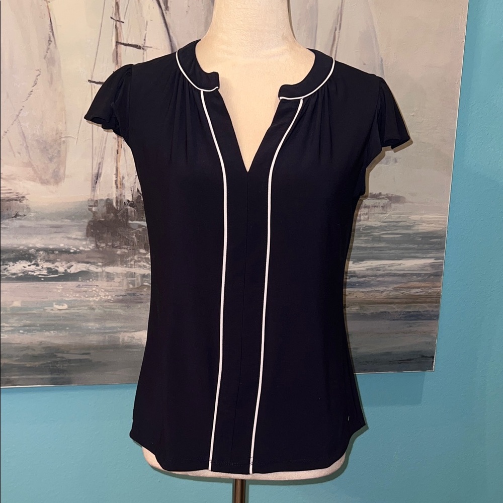Tommy Hilfiger Black Flutter Sleeve Blouse, Small